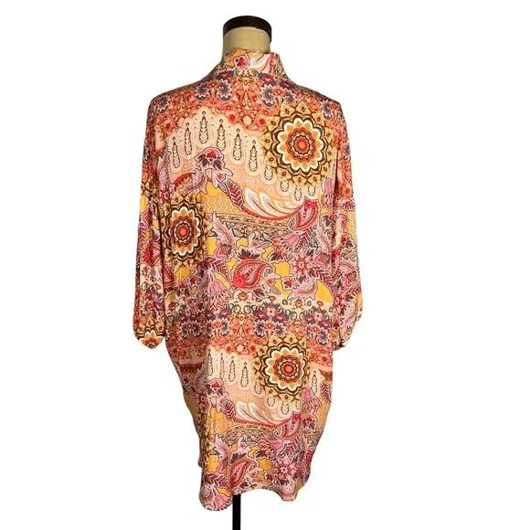 Knox Rose women’s multicolored bohemian open front paisley cardigan SZ M - Picture 3 of 7